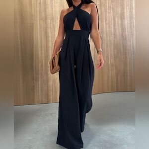 Black Halter Wide-Leg Jumpsuit
